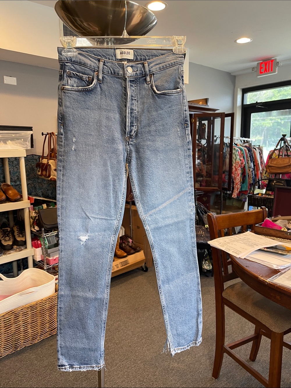 AGOLDE Light Blue Skinny “Nico”: size 27 high waisted distressed, organic cotton